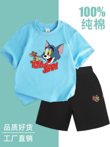 Boys Summer Fashionable Short Sleeve Two-Piece Set Pure Cotton Casual Outfit Childrens Clothing Shorts And T-Shirt Ensemble