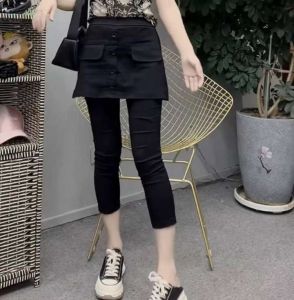 Womens Summer Casual Elastic Slimming Fashionable Eighteen Small Foot Pants Quick Dry Base Layer Pants Two-Piece Set Mask Pants