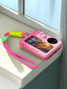 Full Cover Hinge Flip Phone Case for Oppo Find N3 Flip Huawei Pocket 2 Foldable Korean Style Fashion Heart Gradient Chain Accessory