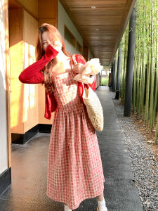 Vacation Pink Grid Summer A-Line Waist-cinching Dress Set