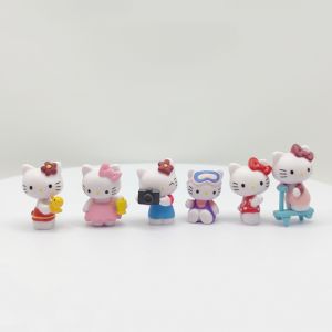 6Pcs Mini Hello Kitty Action Figures Doll 4cm PVC Model Toy Cake Decoration Collectible
