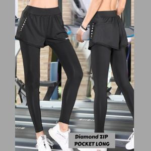 🇲🇾STOK KL Plus Size Lady Girl Women Side Zip Pocket Sportwear Two Fake Yoga Exercise Gym Run Dry Fit Pants Legging Long Pant