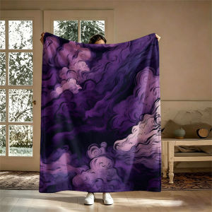 BILIBILI | Swirl Clouds Purple Van Gogh Flannel Blanket Perfect for Sofa Office Bed Travel Sleep Read Relax Camping Four Season Use