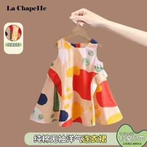 Lachapelle Girls Cotton Dress Summer Sleeveless Thin Vest Dress Orange Colorful Fashionable Skirt for Baby Girls Kids Clothing