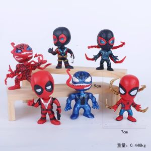 6Pcs/set The Avengers Venom Deadpool Action Figures Spider-Man Model Toys Ornament Gift