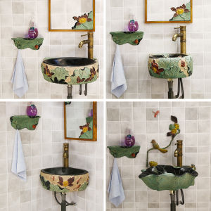 Miniature Retro Chinese Style Washbasin Wall-Mounted Resin Bathroom Furniture Compact Outdoor Balcony Sink Combination