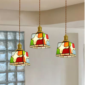Mediterranean Stained Glass Pendant Lights Vintage Tiffany Led Hanging Lamp Kitchen Bar Living Room Decor Suspension Luminaire