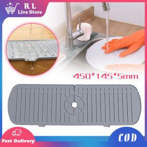 45cm Silicone Faucet Splash Guard Kitchen Sink Water Guard Mat Grey Drying Mat For Bathroom Countertop Protect