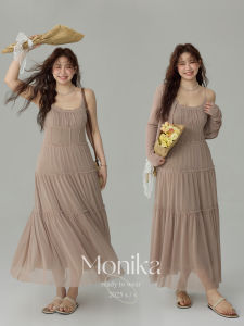 MONIKADM | Bộ Đầm Maxi Dây Mảnh Lưới Dành Cho Phụ Nữ Plus Size và Áo Cardigan Chống Nắng