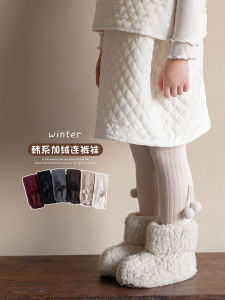 Thickened Fleece Autumn Winter Girls Pantyhose Childrens Footed Pants Korean Style Cute Baby Girls Bottom Pants Combed Cotton