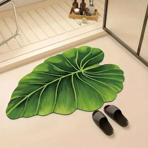 VIKAMA Green Leaf Bathroom Mat Water-Absorbent Quick-Drying Non-Slip Entrance Door Mat Washable Shower Home Decoration