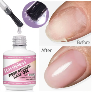 Hassleless 15ml Fiber Rubber Base Gel for repairing broken nails strengthening thin nails clear quick-drying removable UV-cu