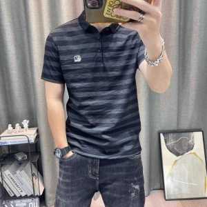Summer New Mens Polo Shirt Stripe Short Sleeve Ice Silk Linen Cotton Linen Half Sleeve Youth Fashion Urban Style Business Shirt