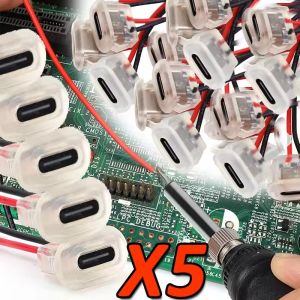 5pcs USB Type C 3A Input Type Charging Socket with LED Lights Plate Waterproof Power Port TYPE-C Female Connector Jack