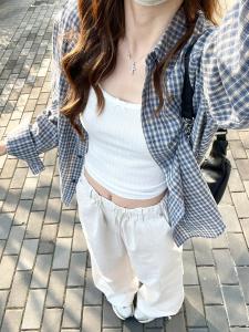 Áo Khoác Sơ Mi Kẻ Caro Phong Cách Hàn Quốc Cổ Polo Tay Dài Dáng Rộng Đa Năng Mùa Xuân Cho Nữ