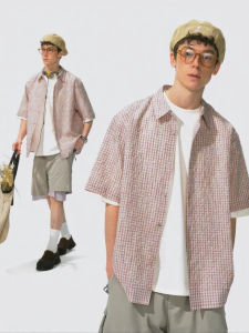 Monterest | Áo Sơ Mi Cổ Đứng Thêu Poplin Gingham Tay Ngắn