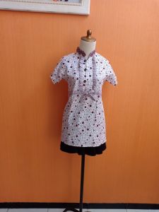 atasan wanita putih motif batik coklat M cewek lengan pendek blouse kerja kuliah