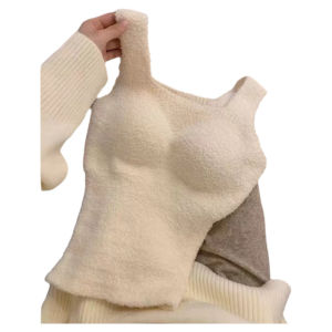 Stylish Lamb Wool Camisole Womens 2024 Winter Fleece-lined Extra Thick Band Chest Pad Inner Wear Outer Wear Tops