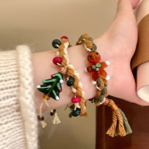 Adorable Gingerbread Man Christmas Tree Bracelet Womens Autumn Winter Cute Vintage Versatile Glass Beading Woven Bracelet