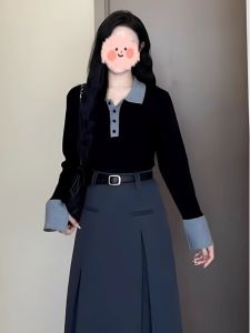 plus Size French Polo Neck Long Sleeve T-Shirt Fashionable Early Autumn Womens Inner Wear Outer Wear Slimming Top