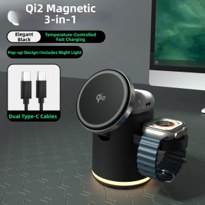 Aresh | Magnetic Qi2 Foldable 3-in-1 Fast Wireless Charging Stand