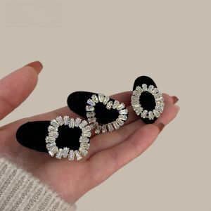 Elegant Velvet Hair Clip Womens Side Duckbill Hair Clamp Diamond Hairline Clamp Stylish Hair Accessories Korean Style