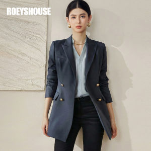 Roey s house | Office Style Dark Blue Double-Breasted Blazer Women