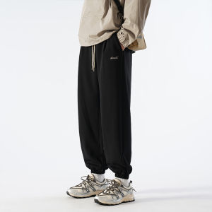 Mens Casual Pants Autumn Winter Loose Fit Embroidered Fleece Lined Thickened Heavy Duty Sweatpants Youth Active Style