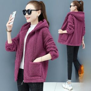 2025 New Korean Style Loose Slimming Warm Fleece Lined Thickened Slimming Open Cardigan Particle Velvet Mid-Length Outerwear for Women