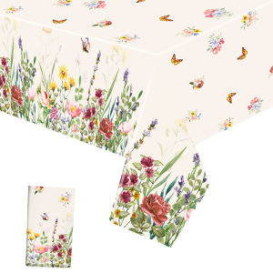 Spring Butterfly Floral Tablecloth Disposable Table Cover for Home Summer Picnic Dining Holiday Wedding Birthday Party Decor