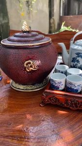 Giỏ ủ ấm tích pha trà xanh trọn bộ Hàng Bát Tràng bền đẹp trọn bộ ủ ấm tích cốc khay đựng 15L