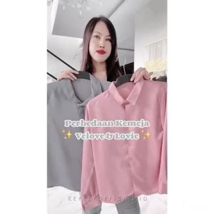 Kem LOVIE SATEN VELVET PREMIUM Size XL / Kemeja Wanita Saten Kekinian Lengan Panjang / Atasan Kemeja Saten Velvet Hijabers Friendly