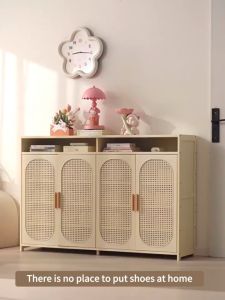 Bamboo 2/3/4doors 7 Layer Rattan Door Breathable Bamboo Shoe Cabinet Rack Shoe Cabinet Organizer