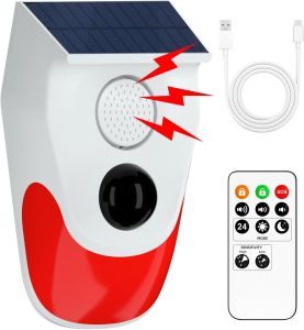 Solar Motion Sensor Outdoor AlarmAdjustable Sensitivity Motion Activated Alarm129db Sound Security Siren Light Ip67 For Home