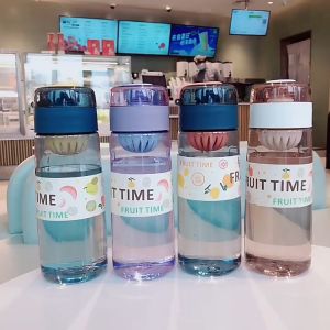 Botol Minum Plastik Transparan Fruit Time POLOS POLOS CUTE Tutup Karakter Sanrio I Botol Minum Putar Tenteng Silikon I 680ML/600ML I I BPA FREE I HX-539/3011/3010