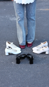 Giày Mary Jane 5cm Da Bóng Mũi Vuông Sành Điệu Pixie H386