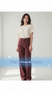 Quần Jean Nữ Suông Đỏ Mận Ống Rộng Lưng Cao Vải Xịn May Kỹ