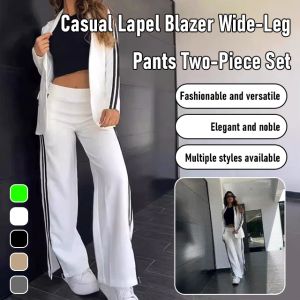 Casual Lapel Blazer And Wide-Leg Pants Set Womens Spring-Autumn Sports Suit Slimming Two-Piece Set Plus Size