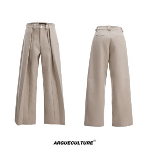 ArguE CulturE Mens Casual Trousers Pleated Drape Design Straight Leg Cotton Blend Comfortable Fit Youthful Style Autumn Wear