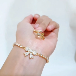 SET GELANG SERUT & CINCIN MOTIF PITA PERMATA 2 IN 1 PERHIASAN XUPING DEWASA/SET-690