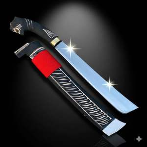 Golok serbaguna motif ukiran macan 40 cm khas Banten untuk taman dan kebun.