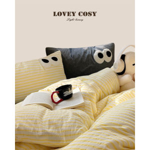 Luxurious Spring New Washed Cotton Striped Bedding Four-Piece Set Simple Design Pure Cotton Comfortable Durable Bed Linens