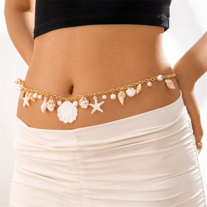 Bohemia Imitation Pearl Waist Belly Chain Starfish Conch Shell Pendant Waist Link Beach Bikini Metal Body Jewelry Accessories