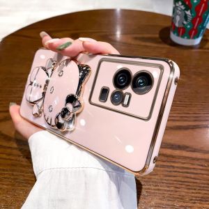 Applicable to vivoiQOO11 mobile phone case electroplated cat bracket makeup mirror iqoo8Pro silicone soft case protective case h260709