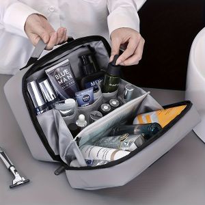 Mens Double Open Makeup Storage Bag Portable Zipper Closure Makeup And Beauty Bag Business Travel Toiletries Organizer Bags