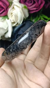 (Certificate) Natural Black Rutilated Quartz Crystal Stone bangle 59mm (附证书）纯天然稀少黑碧玺发晶透体水晶手镯 59mm