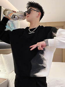 Mens Long Sleeve Embroidered Letter Sweatshirt Casual Style Gradient Color T-Shirt New 2025 Spring Autumn Winter Streetwear