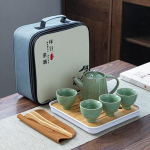 Portable Ceramic Tea Set with Storage Bag