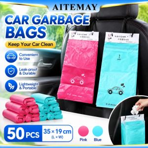 Aitemay 50/100/150 CÁi Túi rác xe hơi tự dính Thùng rác dùng một lần chống rò rỉ rác tự động Túi lưu trữ nhựa PE chống thấm nước cho xe văn phòng nhà bếp nhà bếp màu hồng xanh dương 35x19cm