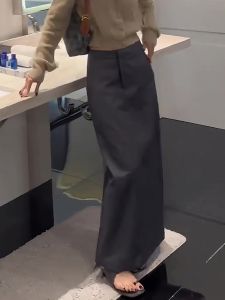 Fashionable Grey Solid Color Womens Skirt Commute Style A-Line Midi Skirt Versatile Simple Design Autumn New Arrival